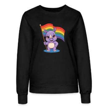 Niedliches Nashorn Mit Regenbogenfahne - Frauen Sweatshirt - Schwarz - Vorne - AI Model Female 172 light (172cm)