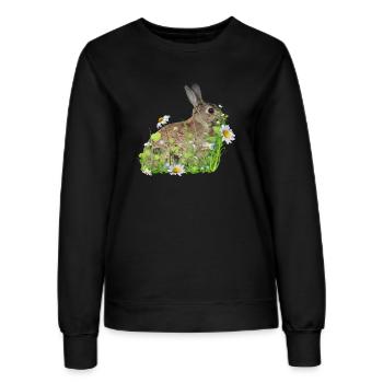 Rabbit White Flowers - Women’s Sweatshirt - black - Front - AI Model Female 172 light (172cm)