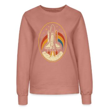 Navette spatiale rétro – lancement de fusée Vintage - Sweat Femme - rose poudré - Devant - AI Model Female 172 dark (172cm)