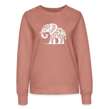 Elefanten Kunst Tattoo mit großen Stoßzähnen - Frauen Sweatshirt - Altrosa - Vorne - AI Model Female 172 dark (172cm)