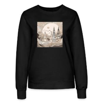 Minimalist Temple Pagodas Art - Women’s Sweatshirt - black - Front - AI Model Female 172 light (172cm)