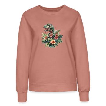 T-Rex zwischen Blumen - Frauen Sweatshirt - Altrosa - Vorne - AI Model Female 172 dark (172cm)