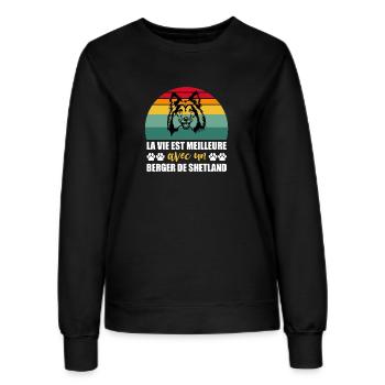 La Vie Est Meilleure Avec Un Berger de Shetland - Sweat Femme - noir - Devant - AI Model Female 172 light (172cm)