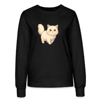 Chat blanc duveteux en style dessin - Sweat Femme - noir - Devant - AI Model Female 172 light (172cm)
