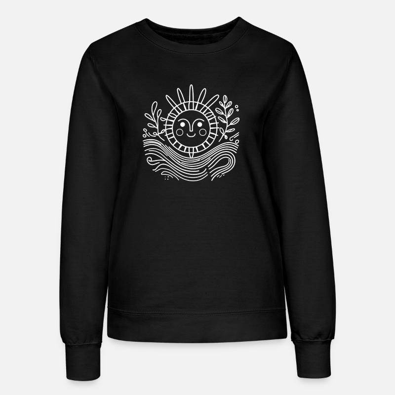Smiling Sun Stylized Line Drawing - Women’s Sweatshirt - black