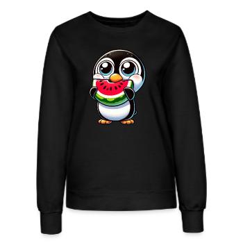 Lustiger Pinguin mit Wassermelone Cartoon Sommer - Frauen Sweatshirt - Schwarz - Vorne - AI Model Female 172 light (172cm)