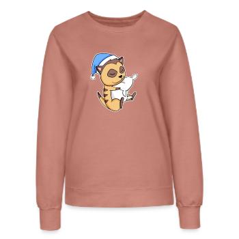 Suricate avec oreiller et bonnet somnolent - Sweat Femme - rose poudré - Devant - AI Model Female 172 dark (172cm)