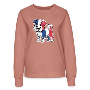 Chien aux couleurs du drapeau français 2026 - Sweat Femme - rose poudré - Devant - AI Model Female 172 dark (172cm)