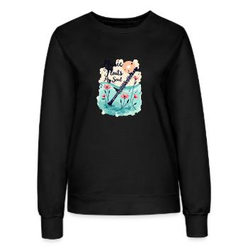 Klarinette mit Blumen - Music floats my soul - Frauen Sweatshirt - Schwarz - Vorne - AI Model Female 172 light (172cm)