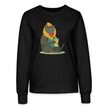 bunter Mandrill genießt entspannt ein Glas Saft - Frauen Sweatshirt - Schwarz - Vorne - AI Model Female 172 light (172cm)