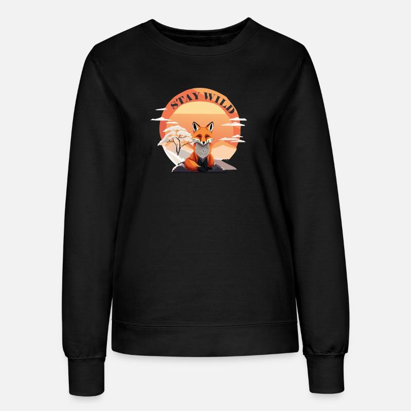 Meditating fox with the inscription Stay Wild - Women’s Sweatshirt - black