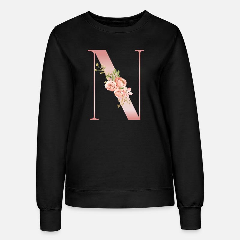 Drop Cap N Floral Soft Pink - Women’s Sweatshirt - black
