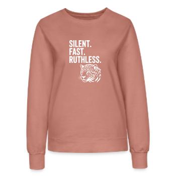 Silent. Fast. Ruthless. - Women’s Sweatshirt - dusky rose - Front - AI Model Female 172 dark (172cm)