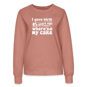 Birthday 45 years ago – cake? - Women’s Sweatshirt - dusky rose - Front - AI Model Female 172 dark (172cm)