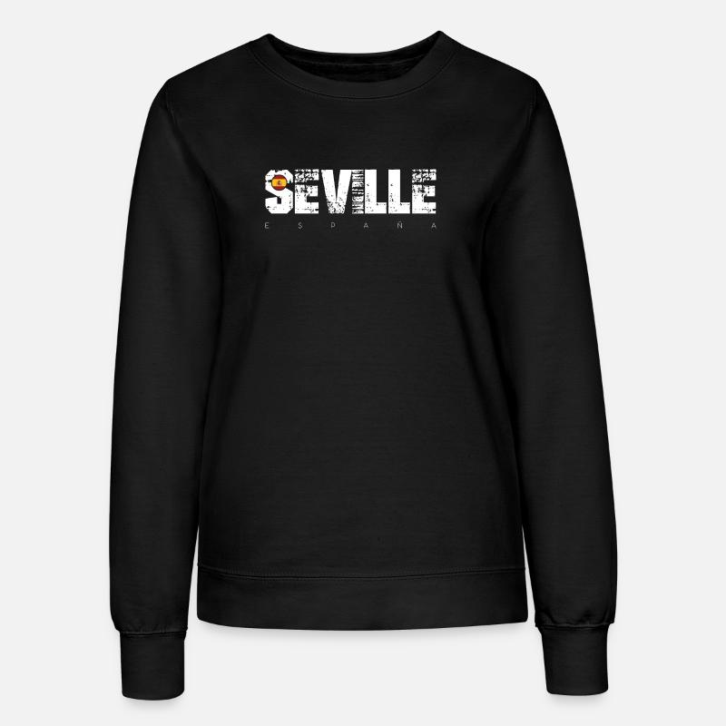 Seville Distressed Typography with Flag - Women’s Sweatshirt - black