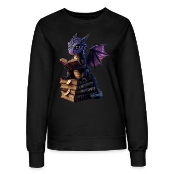 Dragon violet avec des livres – Magie pour les rats de bibliothèque - Sweat Femme - noir - Devant - AI Model Female 172 light (172cm)