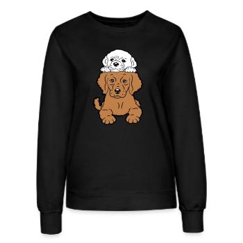 2 Puppies Dogs Lying On Top Two Friends Duo - Women’s Sweatshirt - black - Front - AI Model Female 172 light (172cm)