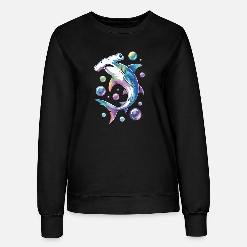 Vibrant Shark with Bubble Accents - Women’s Sweatshirt - black