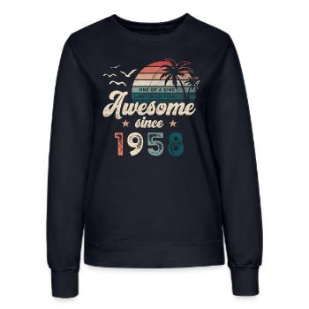 Anniversaire 1958 Palmiers - Sweat Femme - marine - Devant - AI Model Female 172 light (172cm)