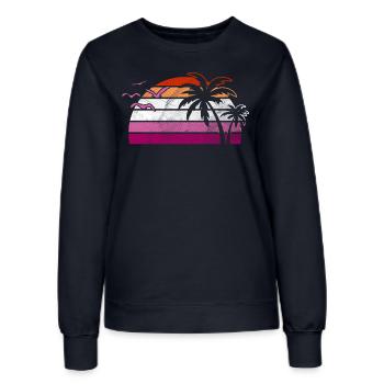 Retro Sunset Palm Trees Lesbian Pride Art - Women’s Sweatshirt - french navy - Front - AI Model Female 172 light (172cm)
