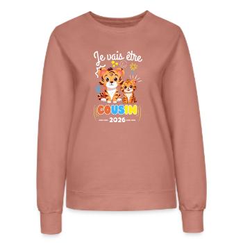 Je Vais Être Cousin 2026 Annonce Grossesse Tigre - Sweat Femme - rose poudré - Devant - AI Model Female 172 dark (172cm)