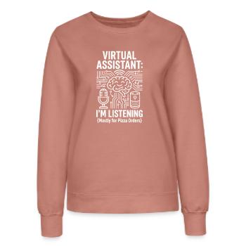 Virtual Assistant I'm Listening Pizza Humor - Women’s Sweatshirt - dusky rose - Front - AI Model Female 172 dark (172cm)