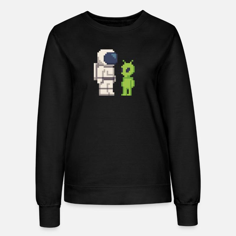 Pixel Astronaut rencontre Alien - Sweat Femme - noir