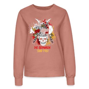 Crâne de samouraï et fleur - Les pensées sont libres - Sweat Femme - rose poudré - Devant - AI Model Female 172 dark (172cm)