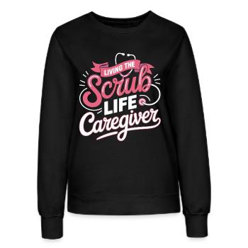 Devise du soignant Scrub Life - Sweat Femme - noir - Devant - AI Model Female 172 light (172cm)