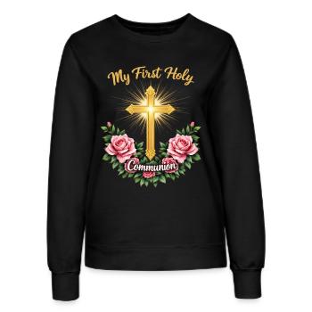 Première Communion Poutre Croix - Sweat Femme - noir - Devant - AI Model Female 172 light (172cm)