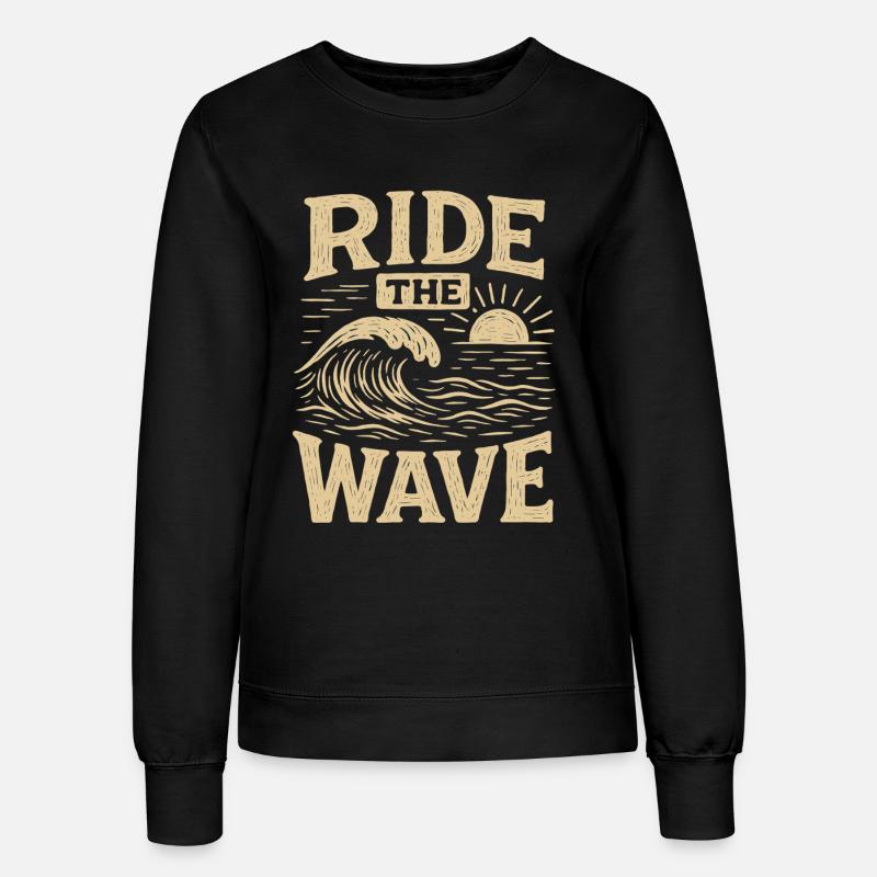 RIDE THE WAVE Vintage Surf Waves Statement - Women’s Sweatshirt - black