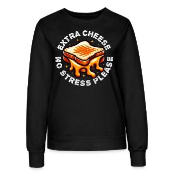 EXTRA CHESSE NO STRESS PLEASE - Women’s Sweatshirt - black - Front - AI Model Female 172 light (172cm)