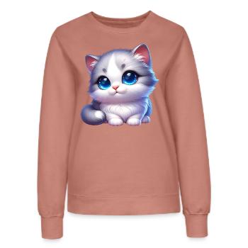 Un chat mignon aux yeux bleus écarquillés - Sweat Femme - rose poudré - Devant - AI Model Female 172 dark (172cm)