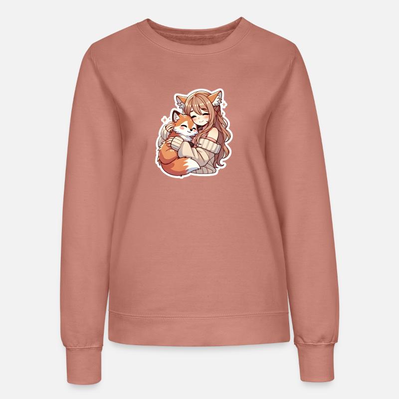 Mädchen mit Fuchs - Frauen Sweatshirt - Altrosa