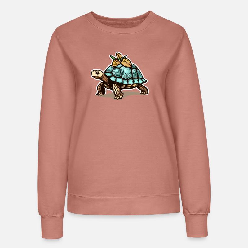 Turtle with blue shell & leaves - Women’s Sweatshirt - dusky rose