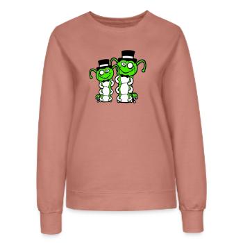 2 messieurs chenille chapeau haut de forme monocle noeud papillon riche - Sweat Femme - rose poudré - Devant - AI Model Female 172 dark (172cm)