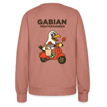 Gabian Méditerranéen sur scooter - Sweat Femme - rose poudré - Dos - AI Model Female 172 dark (172cm)