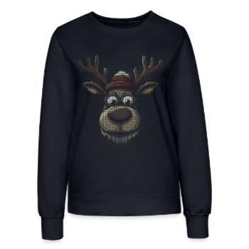 Rentier mit Brille in Wintermütze - Frauen Sweatshirt - Navy - Vorne - AI Model Female 172 light (172cm)