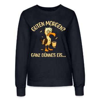 Morgenmuffel Möwe mit Kaffee - Frauen Sweatshirt - Navy - Vorne - AI Model Female 172 light (172cm)