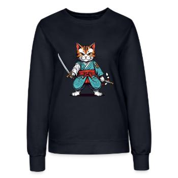 Chat samouraï - Sweat Femme - marine - Devant - AI Model Female 172 light (172cm)