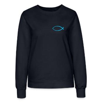 Ichtus Fisch hellblau - Frauen Sweatshirt - Navy - Vorne - AI Model Female 172 light (172cm)