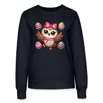 Eule jongliert Ostereier bunter Spaß - Frauen Sweatshirt - Navy - Vorne - AI Model Female 172 light (172cm)