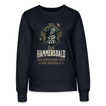 Hammersbald - Lustiger Wikinger-Gott der Ungeduld  - Frauen Sweatshirt - Navy - Vorne - AI Model Female 172 light (172cm)