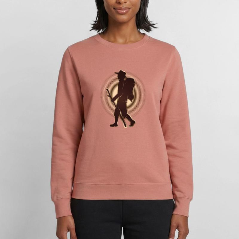 Pilger oder Wanderer mit Wanderstab & Rucksack Frauen Sweatshirt