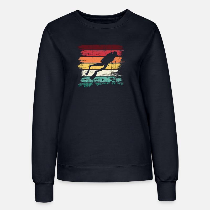 Diver Silhouette on Retro Rainbow Stripes - Women’s Sweatshirt - french navy