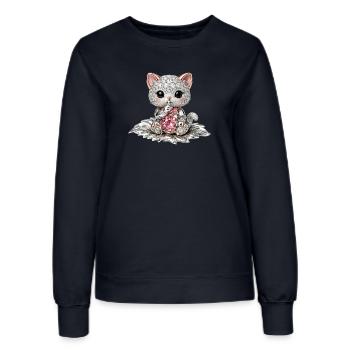 Diamond Cat with Pink Gem - Women’s Sweatshirt - french navy - Front - AI Model Female 172 light (172cm)