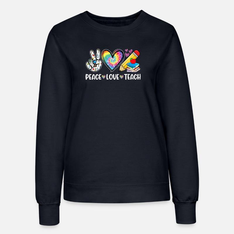 Peace Love Teach – Lärare Hjärta & Regnbåge - Sweatshirt dam - marinblå