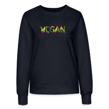 VEGAN Fruit and Vegetable Lettering Illustration - Women’s Sweatshirt - french navy - Front - AI Model Female 172 light (172cm)