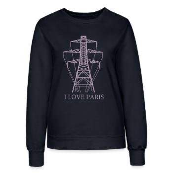 Strommast als Eiffelturm "I Love Paris" Satire - Frauen Sweatshirt - Navy - Vorne - AI Model Female 172 light (172cm)