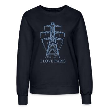 Strommast als Eiffelturm "I Love Paris" Satire - Frauen Sweatshirt - Navy - Vorne - AI Model Female 172 light (172cm)